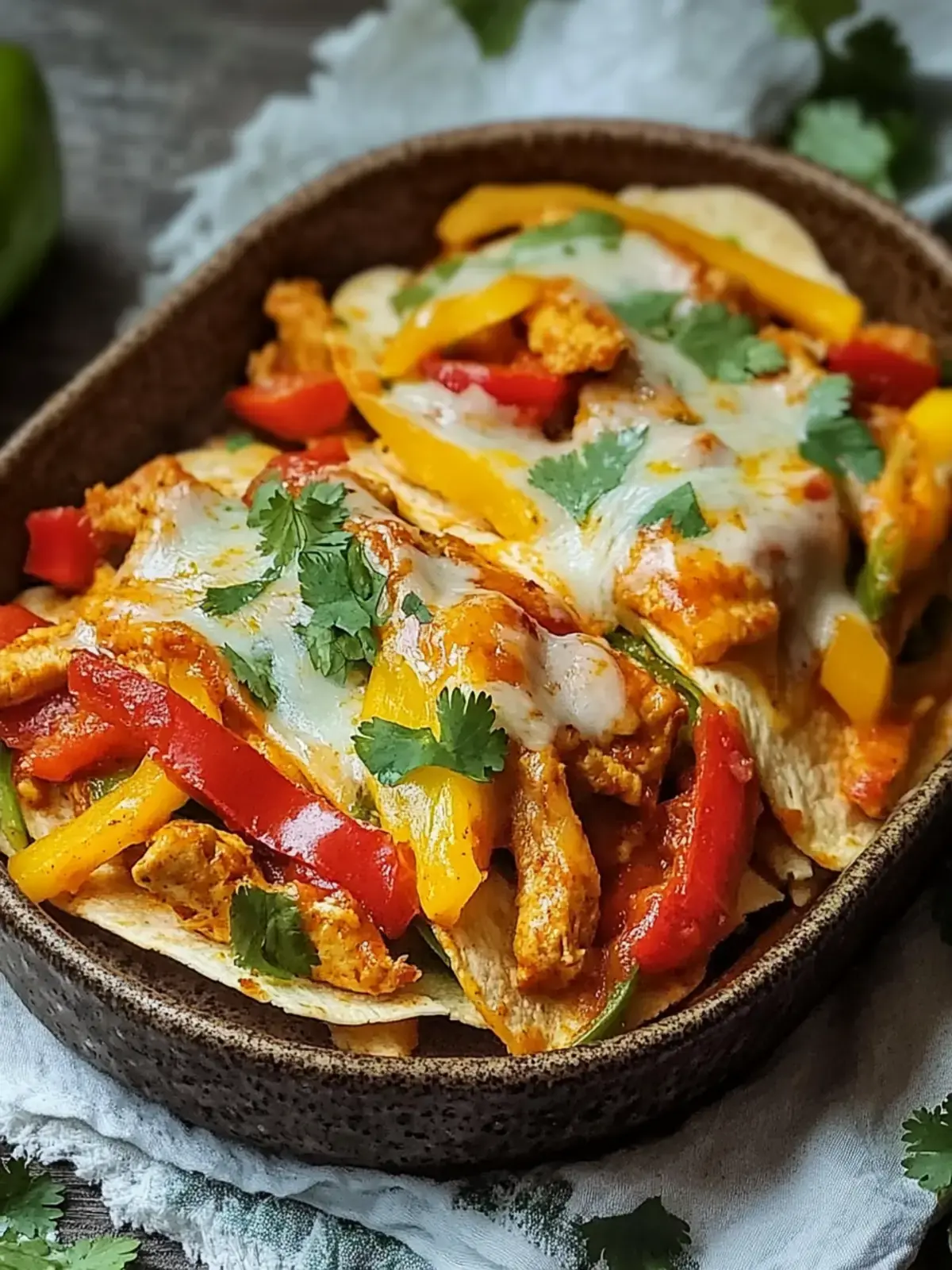 Kasiger Fajita Hähnchen Auflauf