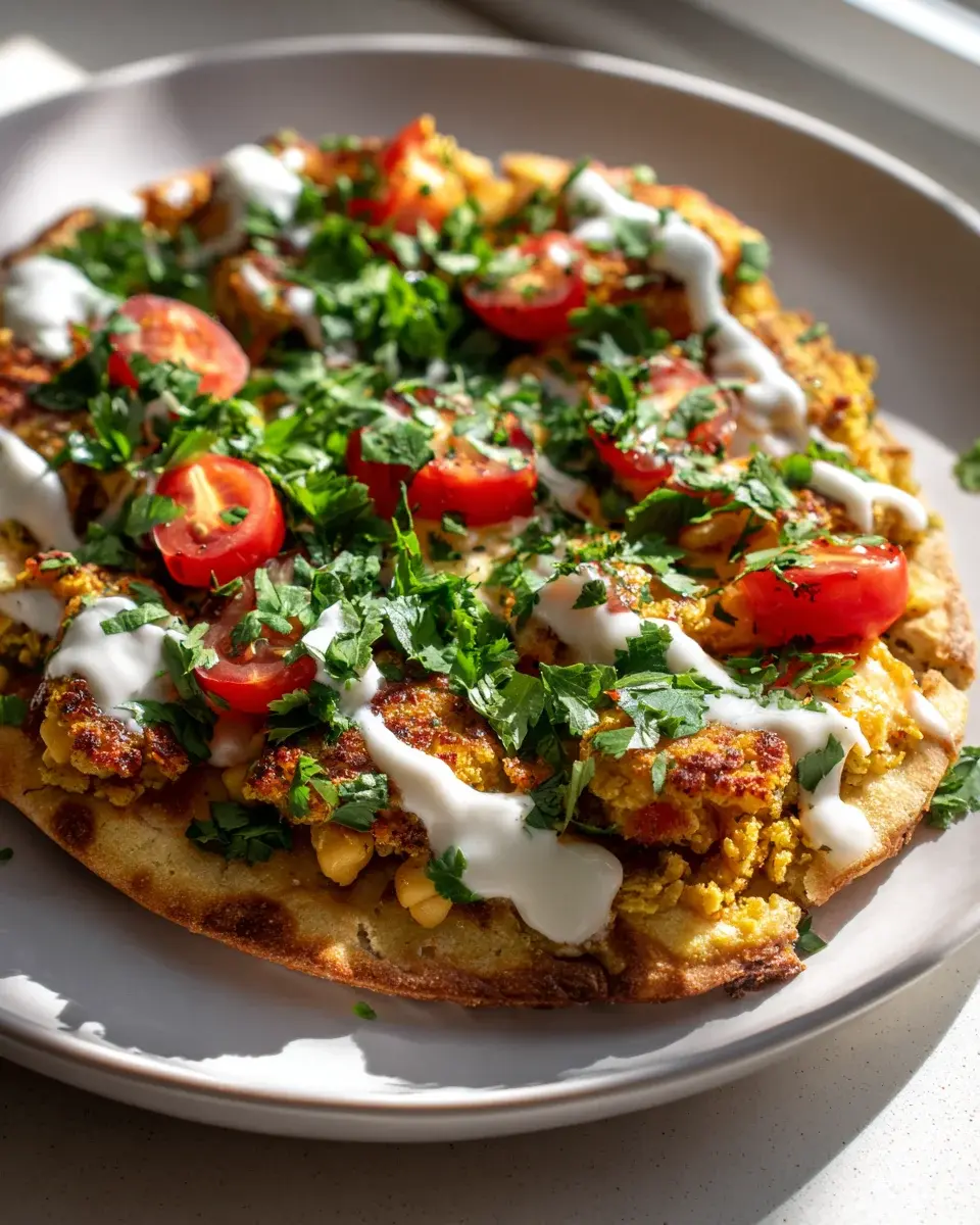 Kichererbsen Pizza mit Knoblauch Joghurt