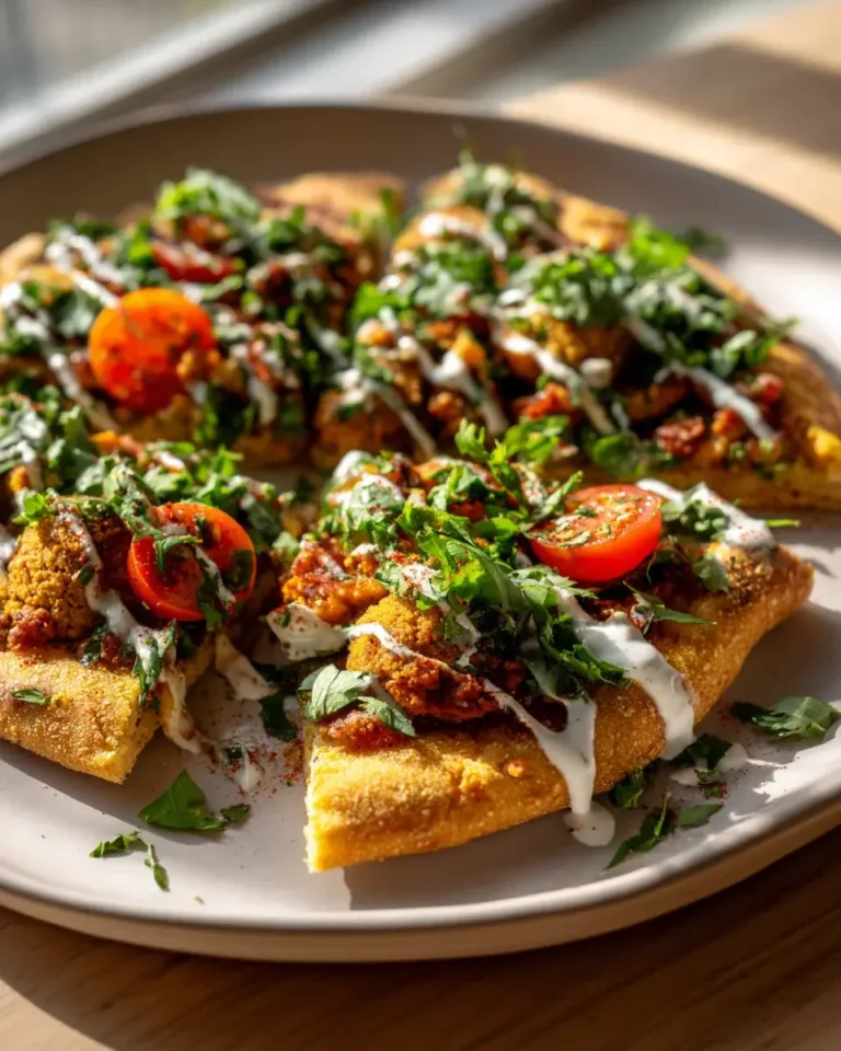 Kichererbsen Pizza mit Knoblauch Joghurt