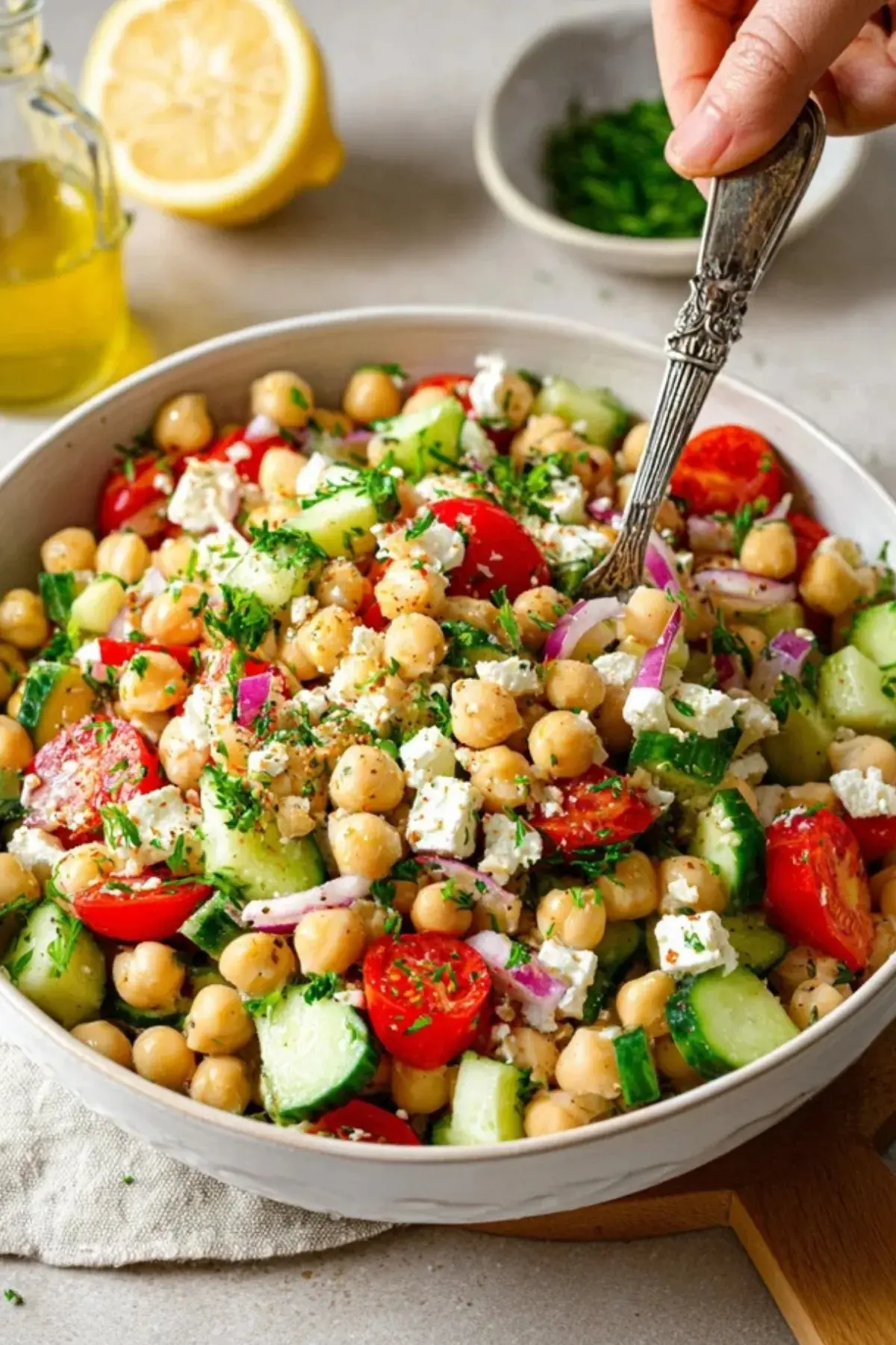 Kichererbsen Salat mit Feta