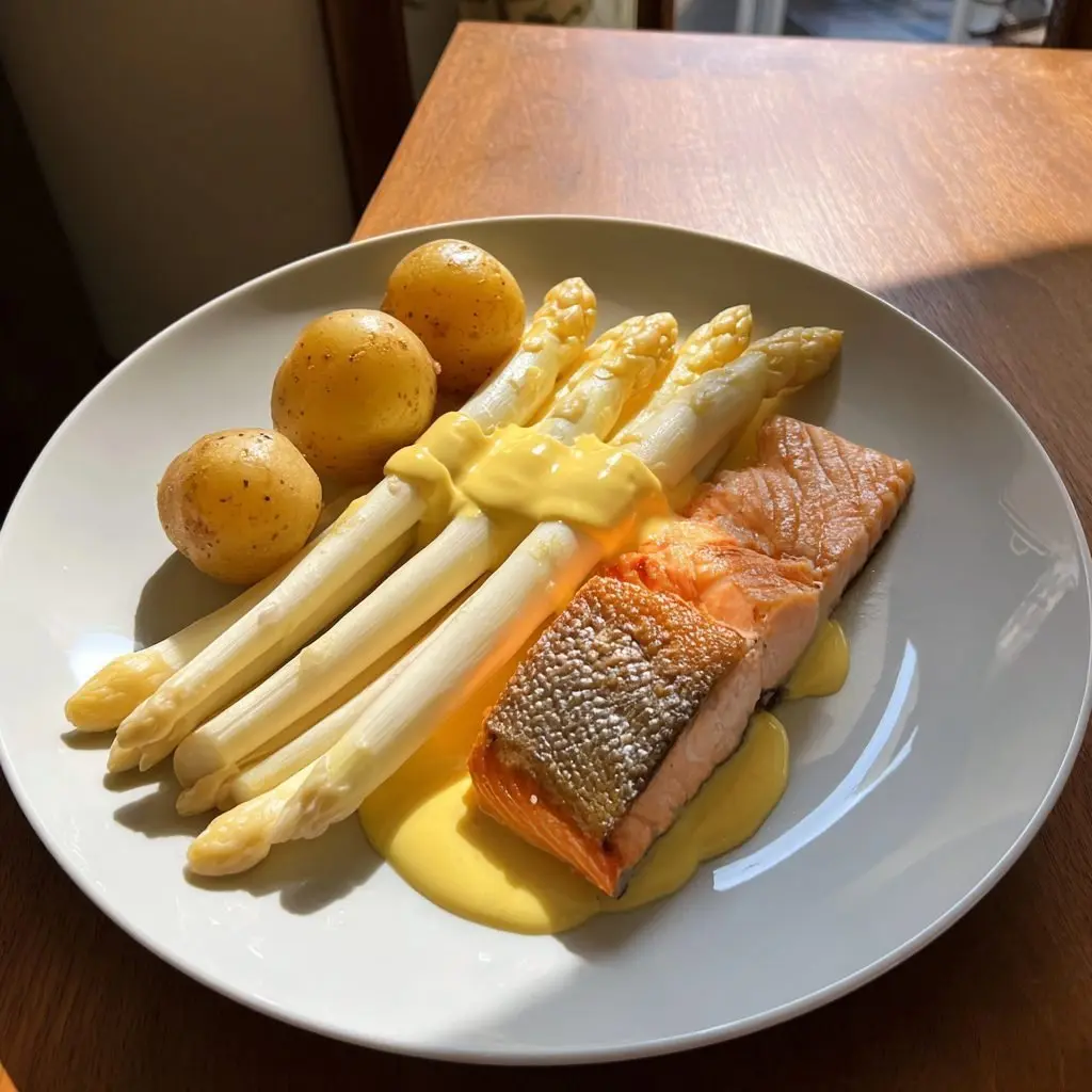 Klassischer Spargel mit Lachs und Hollandaise