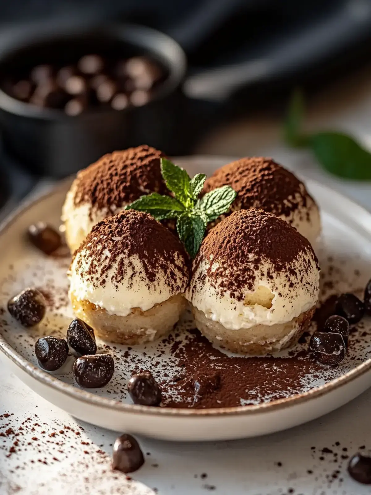 Kleine Tiramisu Kugeln mit Amaretto-Extrakt