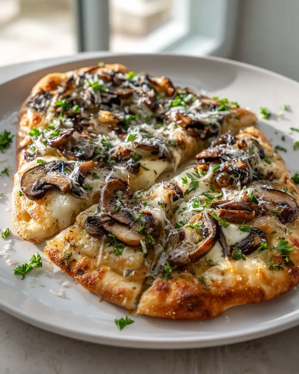 Knoblauch-Parmesan-Pilz-Fladenpizza