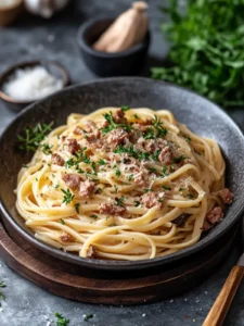 Knoblauchbutter-Schmetterlingsnudeln mit Hackfleisch