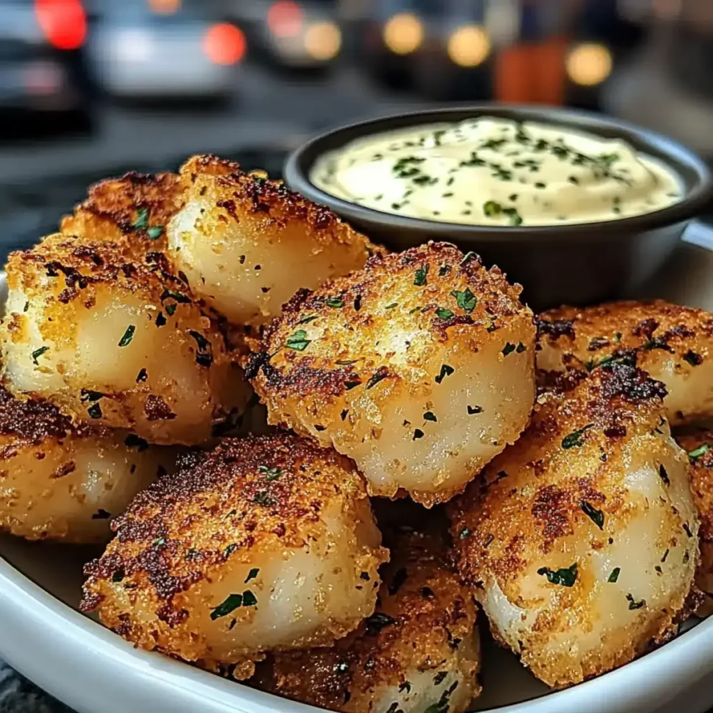 Knusprige Knoblauch-Kabeljau-Bissen mit cremigem Dip – köstlicher Genuss