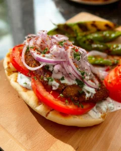 Knusprige Linsen-Gemüse-Patties im Sandwich