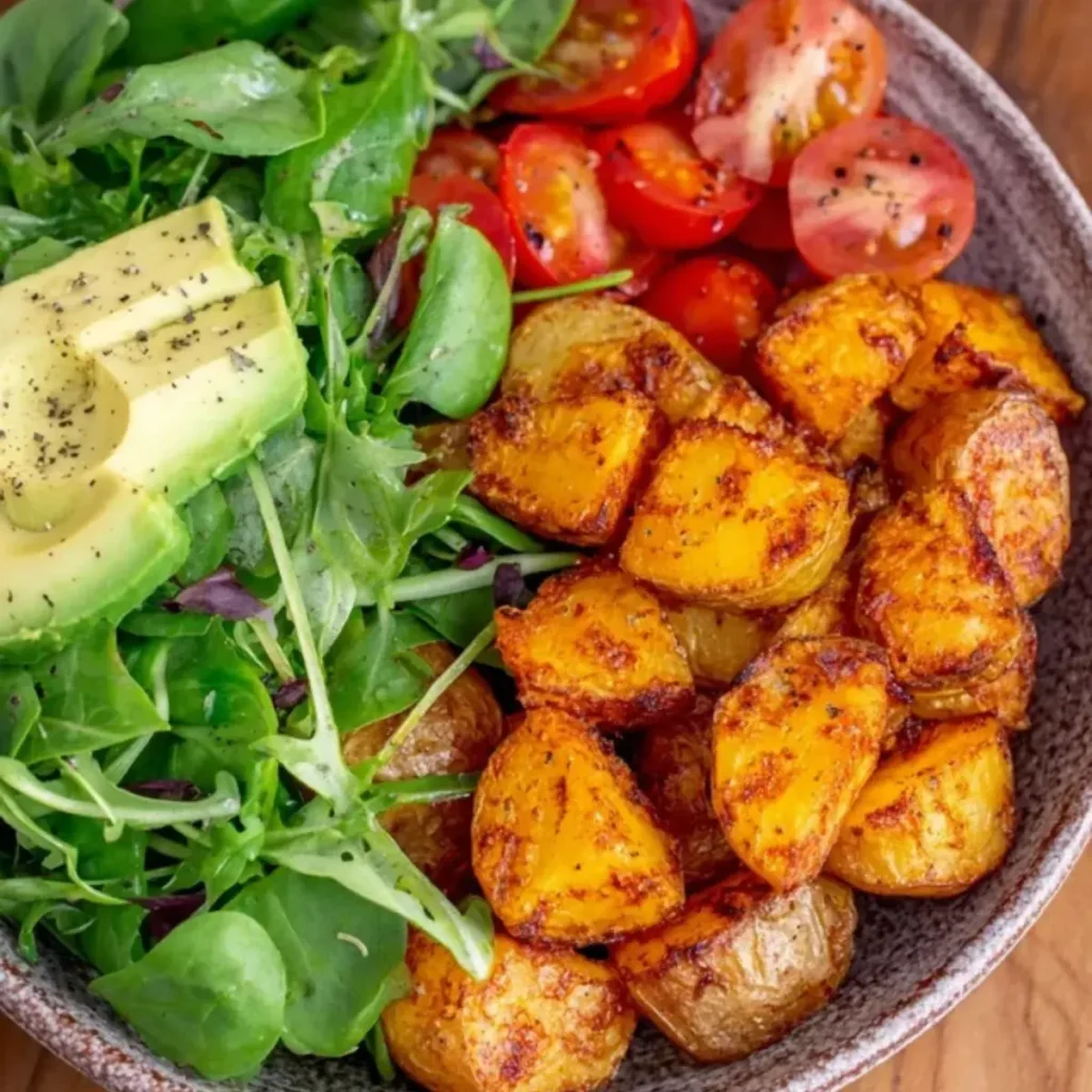 Knusprige Ofenkartoffeln mit Salat