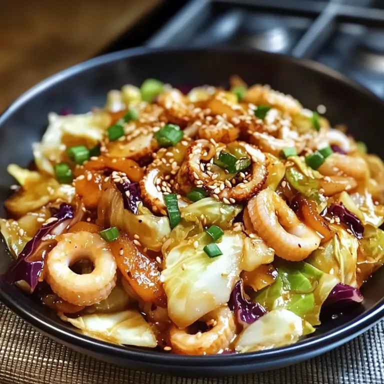 Kohlgemüse und Tintenfisch Pfanne