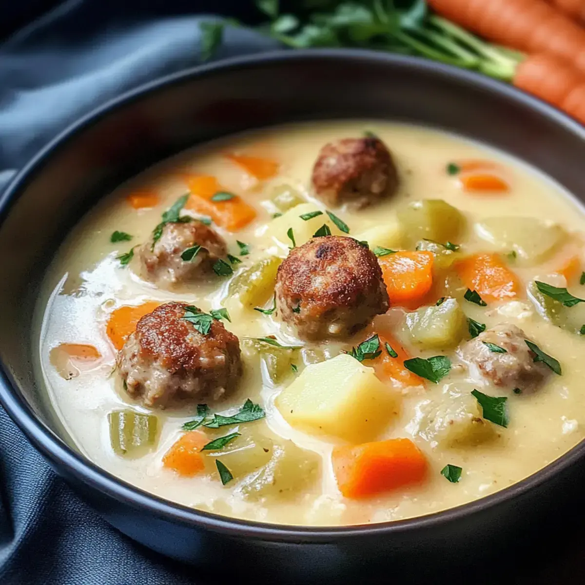 Kohlrabi Suppentopf mit Hackbällchen
