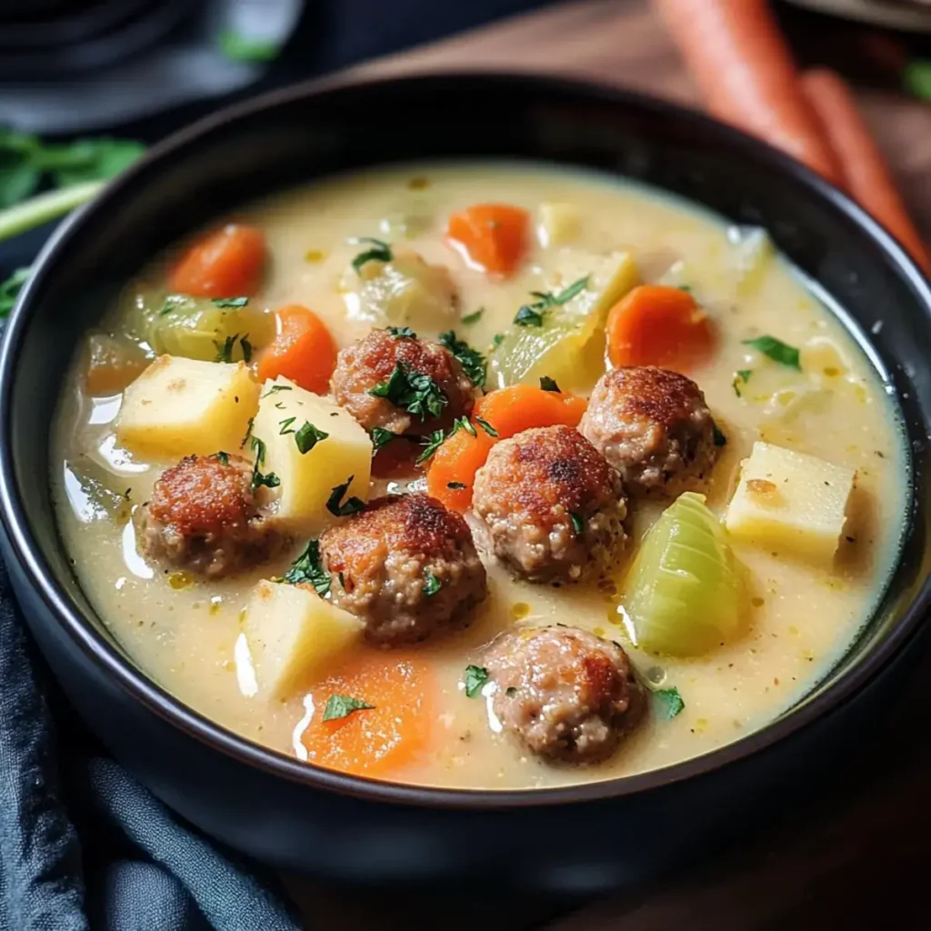 Kohlrabi Suppentopf mit Hackbällchen