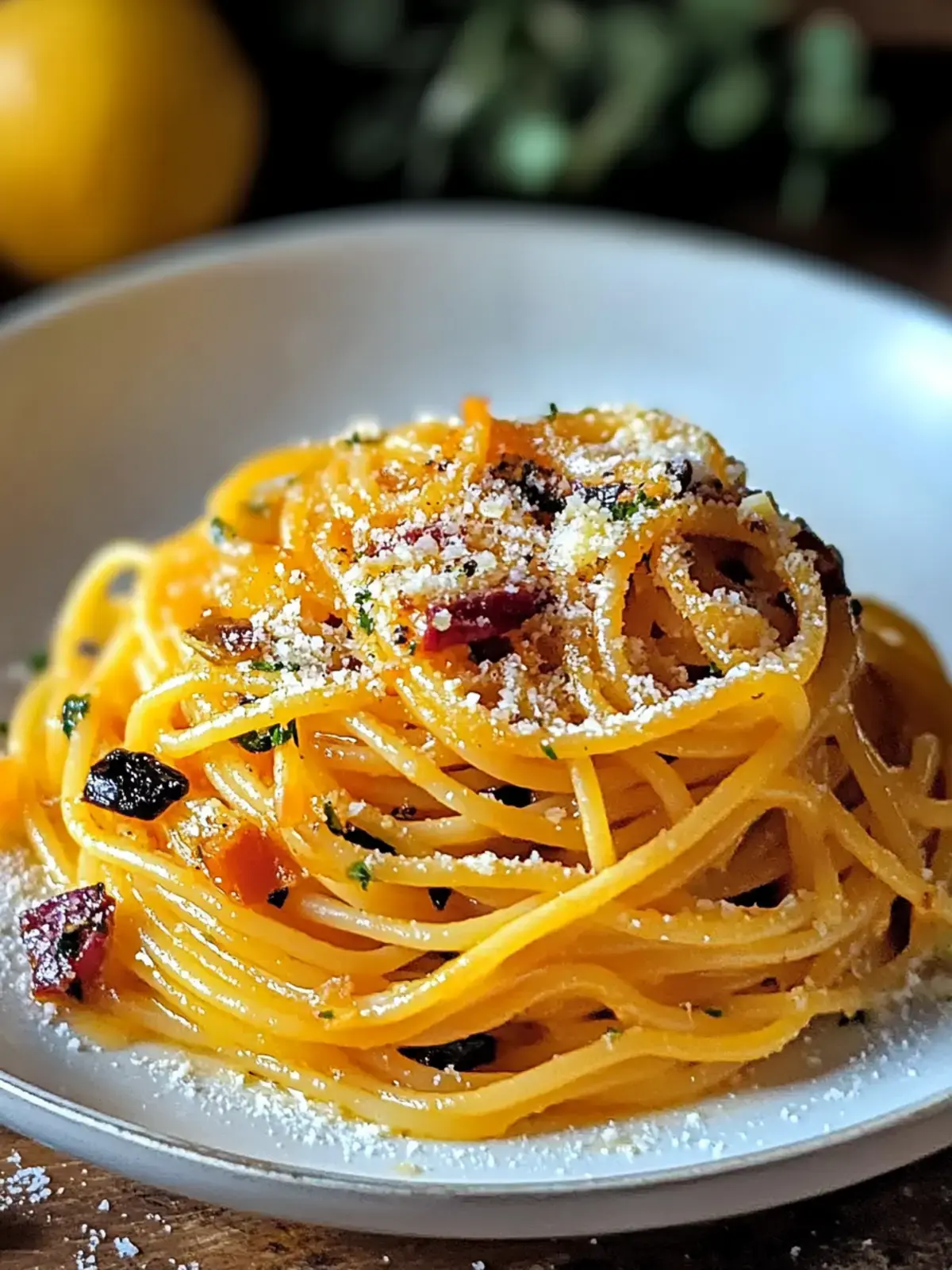 Kürbis und Pilzspaghetti Speck