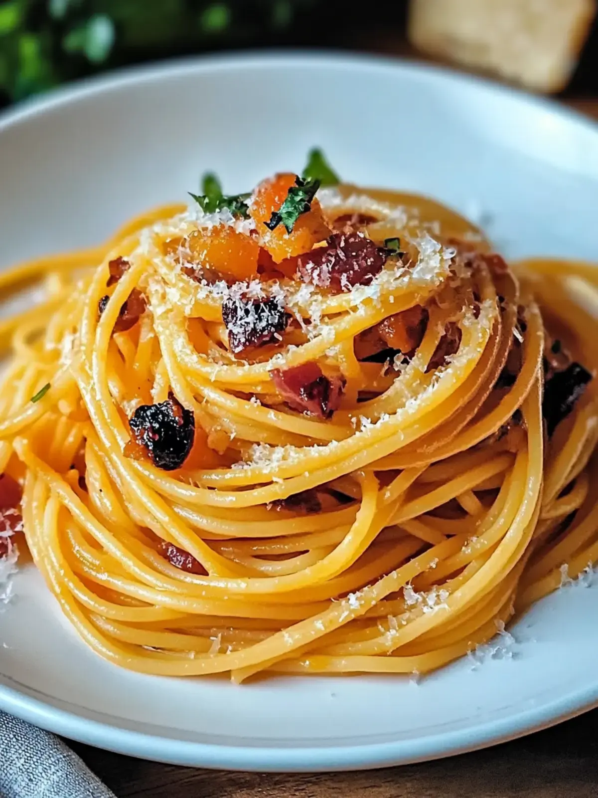 Kürbis und Pilzspaghetti Speck