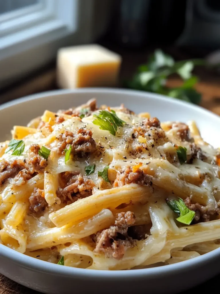 Schmackhafte Käse- und Lauchpasta mit Hackfleisch in 30 Minuten