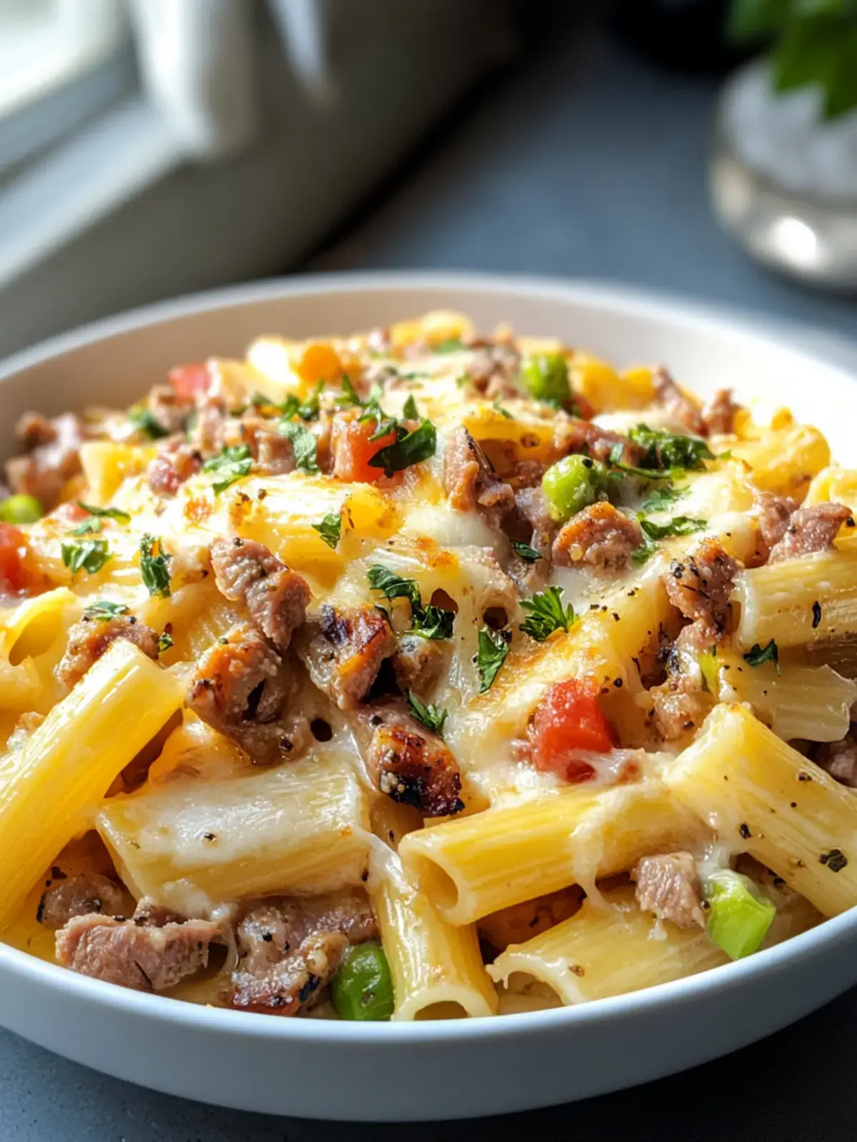 Käse Lauch Pasta mit Hackfleisch