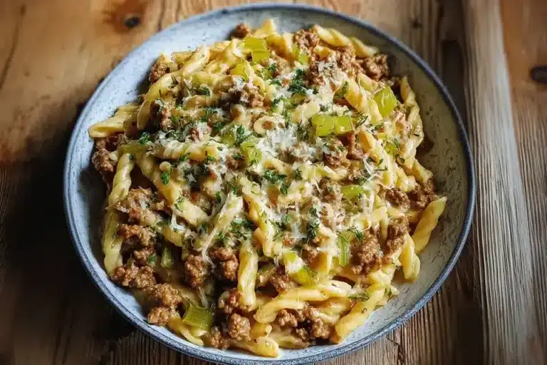 Käse-Lauch Pasta mit Hackfleisch: Cremiges Wohlfühlrezept
