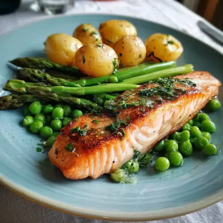 Lachsfilet auf Spargel Erbsen Gemüse