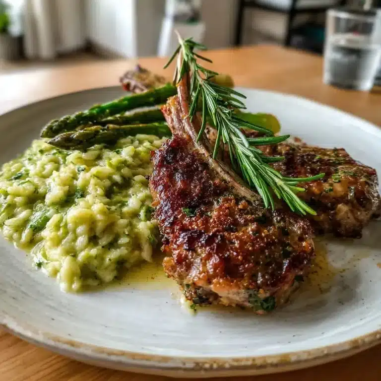 Lammkarree mit Kräuterkruste Spargel-Risotto