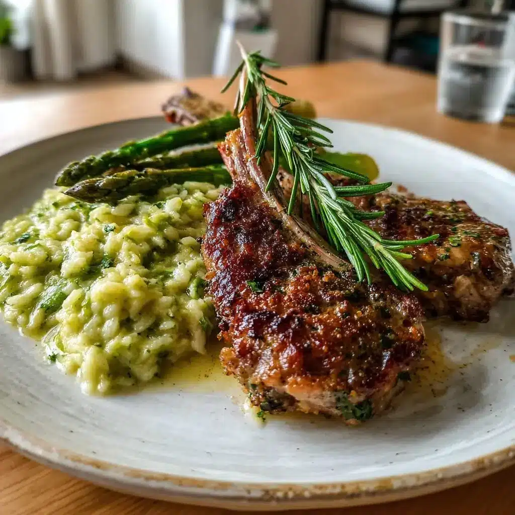 Lammkarree mit Kräuterkruste Spargel-Risotto