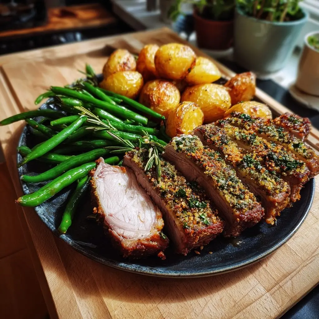 Lammkarree mit Kräuterkruste, grüne Bohnen und Rosmarinkartoffeln – LNNRW