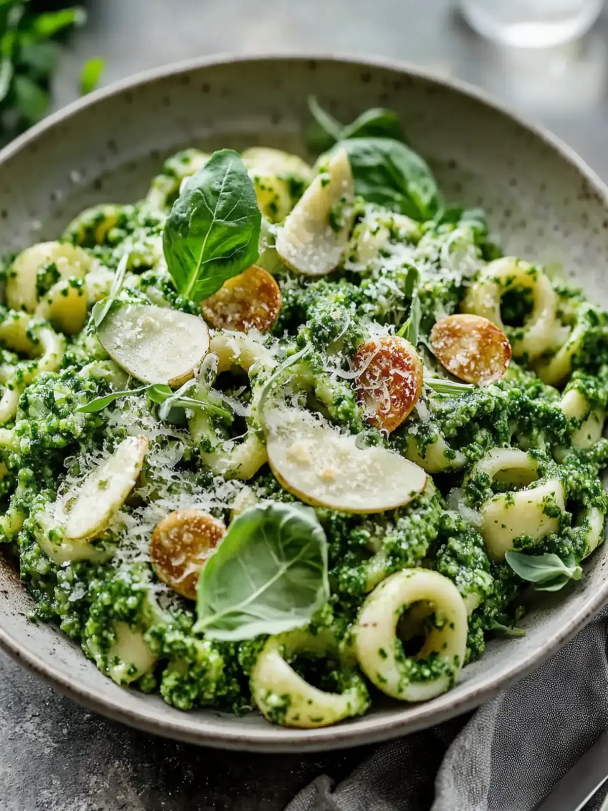 Lebendiger Frühlingserbse Pesto Pasta Salat
