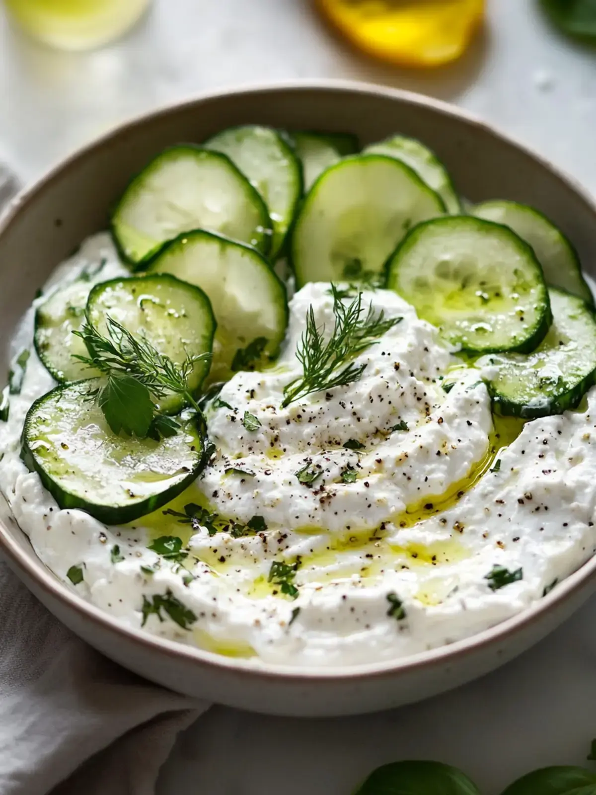 Leichter Whipped Feta Gurken Kräuter Dip