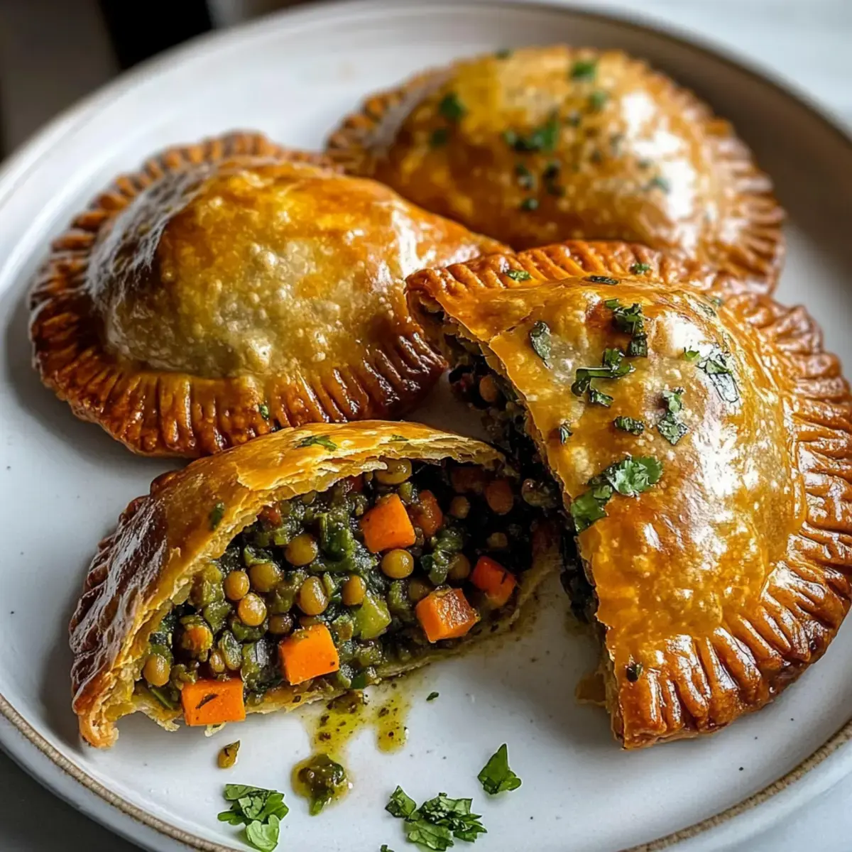 Linsen und Gemüse Vegane Empanadas Chimichurri