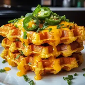 Herzhafte Maisbrotwaffeln mit Cheddar und Jalapeño