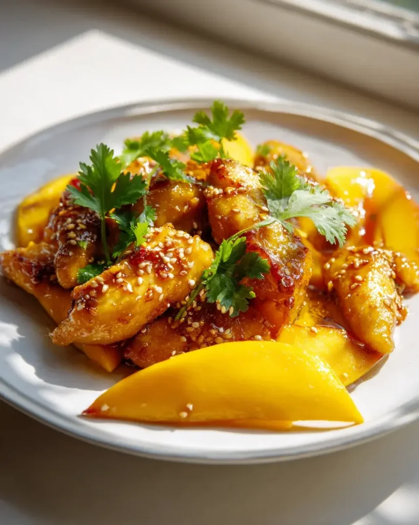 Mango Hähnchen Honigglasur Sesam