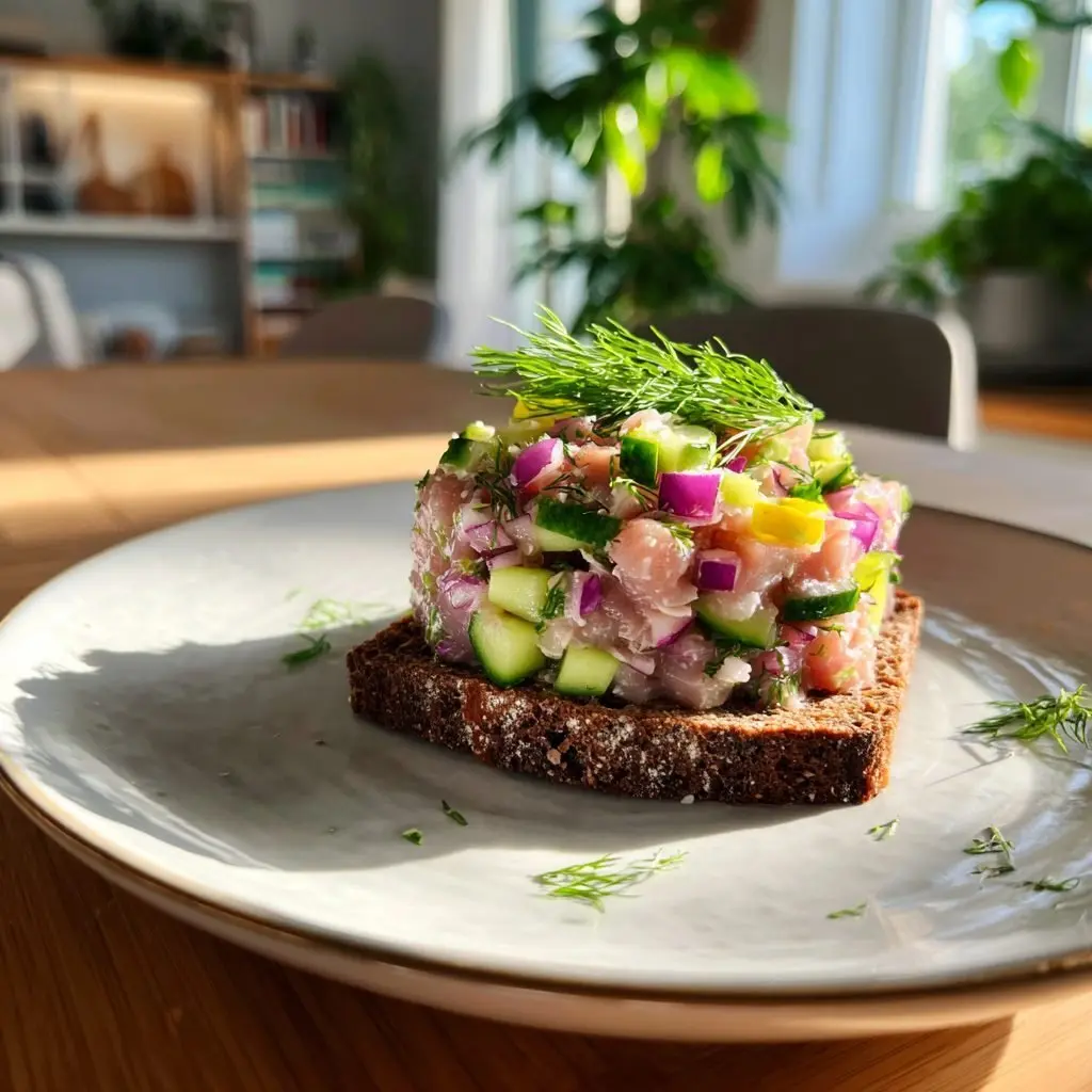 Matjestartar mit Gurke und Dill