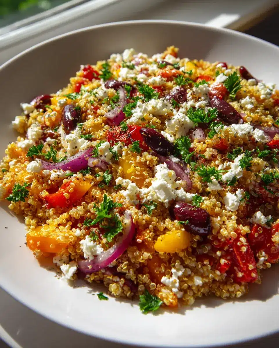 Mediterrane Quinoa-Pfanne Feta Oliven