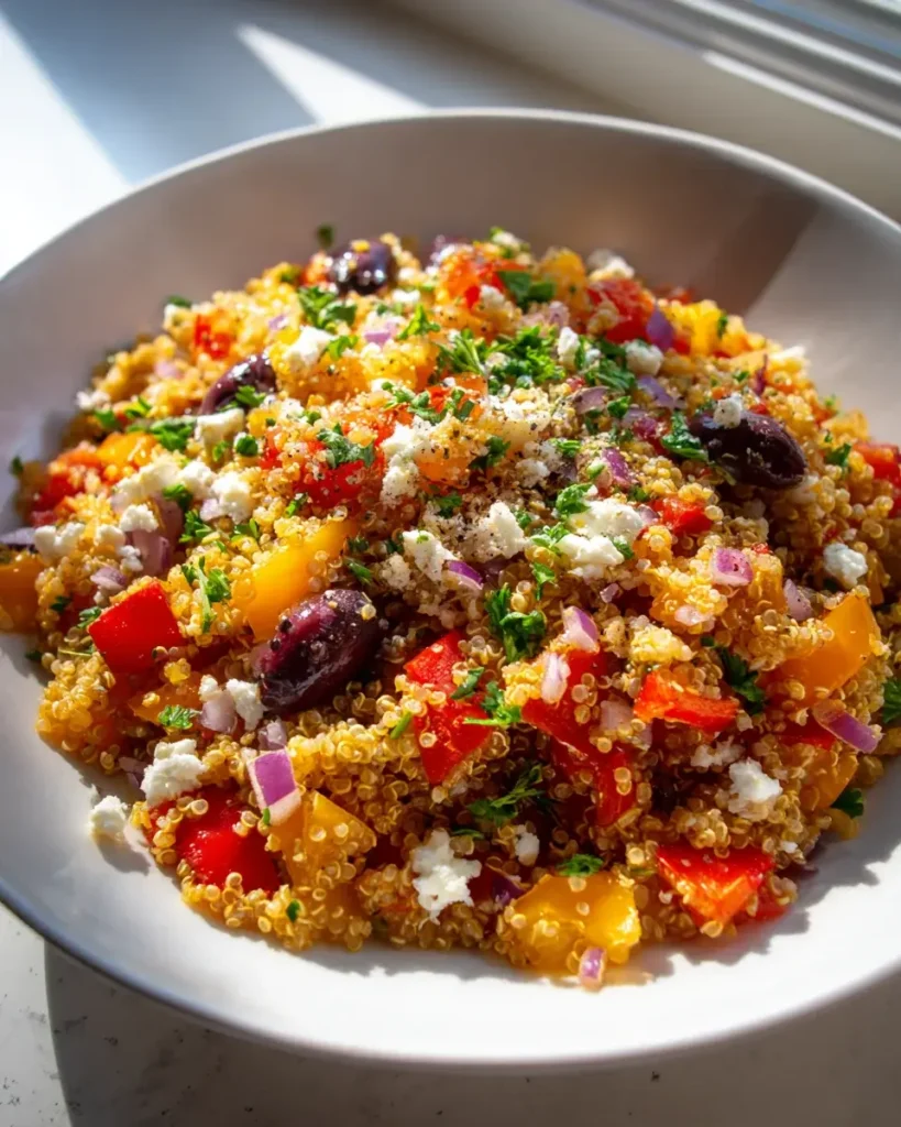 Mediterrane Quinoa-Pfanne Feta Oliven