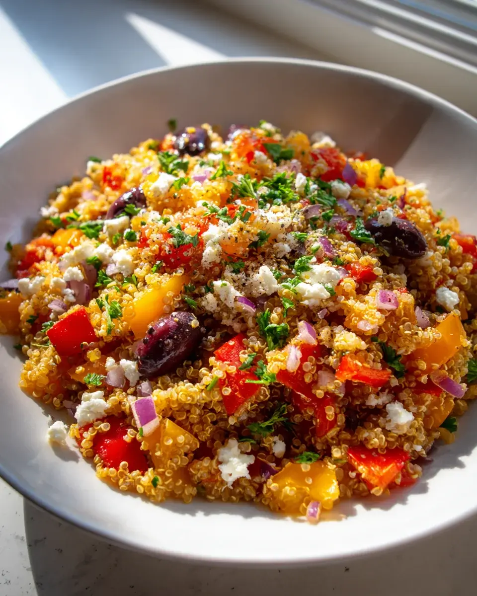 Mediterrane Quinoa-Pfanne Feta Oliven