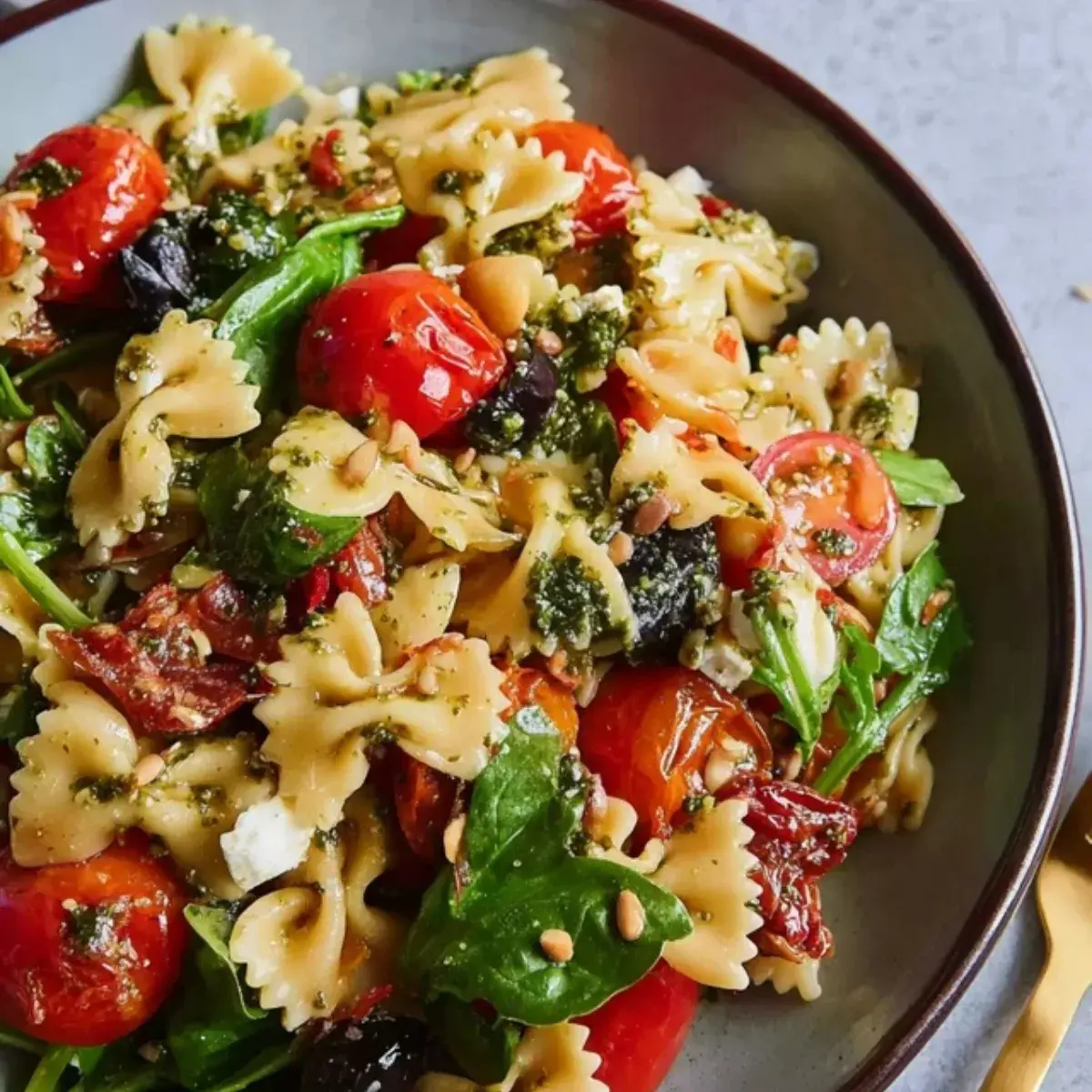 Mediterraner Nudelsalat mit Pesto