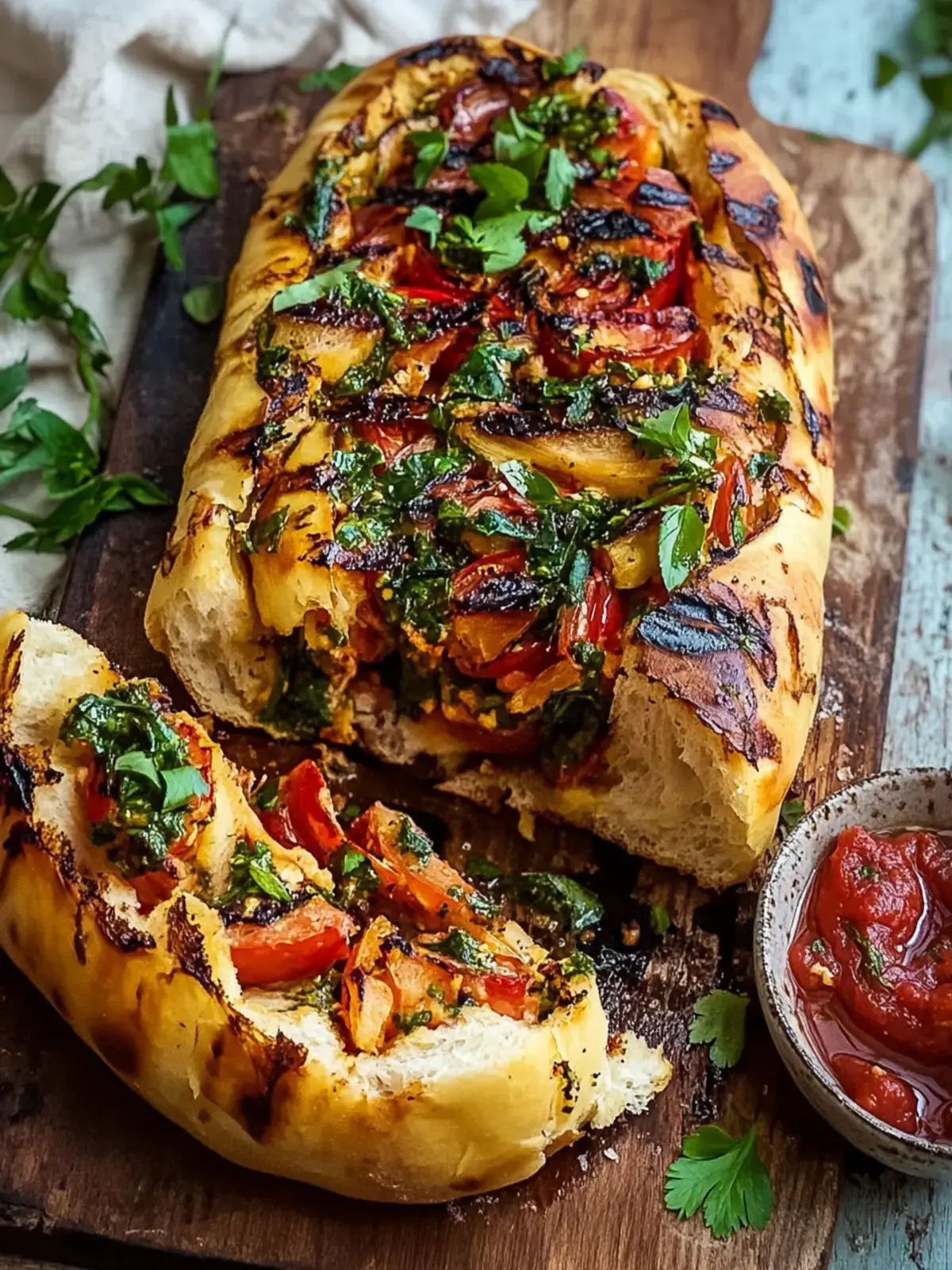 Mediterranes Grillbrot mit Tomaten und Kräutern