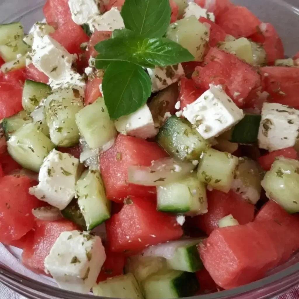 Melonen Feta Salat mit Gurke