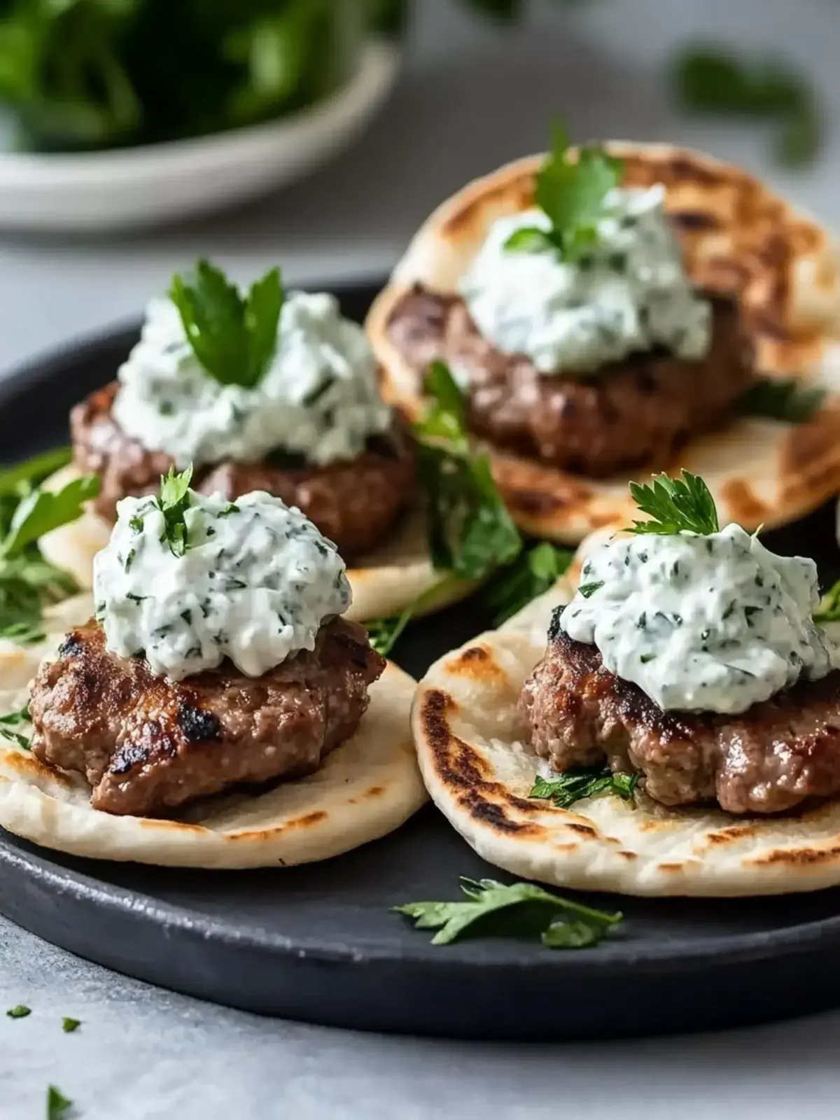 Mini-Griechische Fleischbällchen mit Tzatziki auf Pita