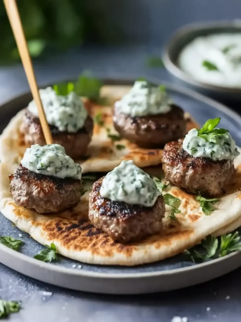 Mini-Griechische Fleischbällchen mit Tzatziki auf Pita