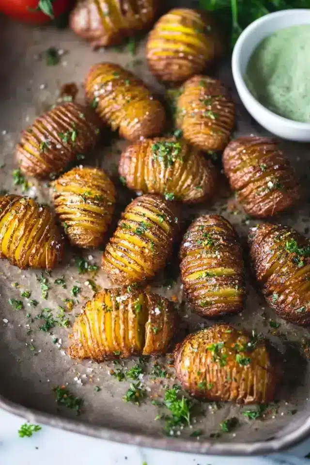 Mini Hasselback Kartoffeln veganem Aioli