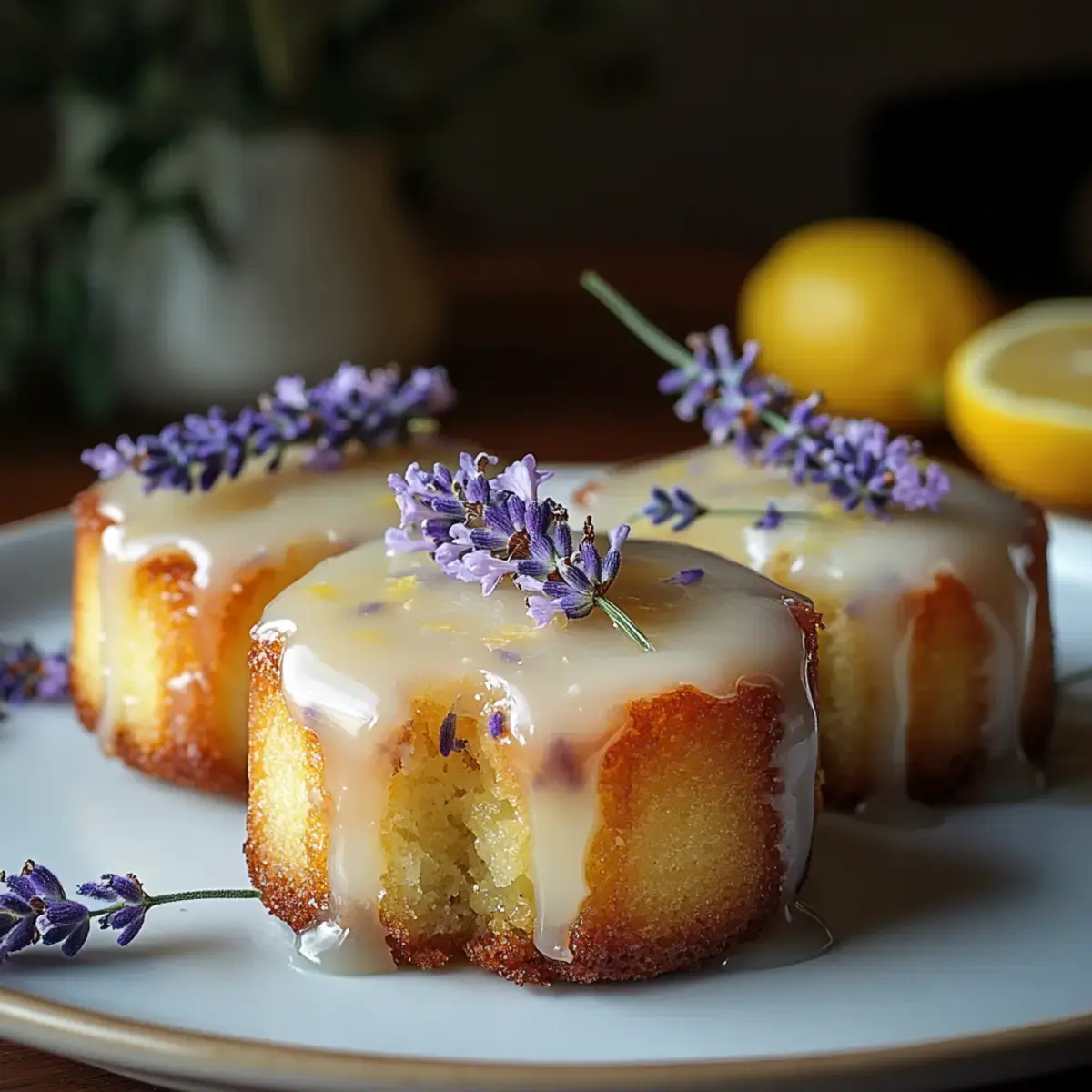 Mini Zitronenkuchen Lavendelglasur