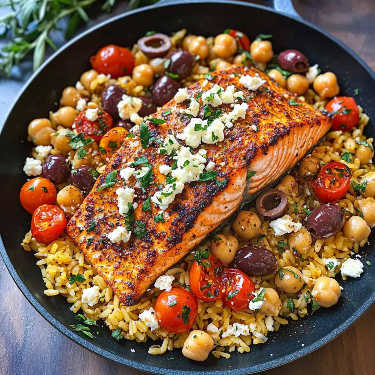 Mittelmeer Lachs Kichererbsen Feta