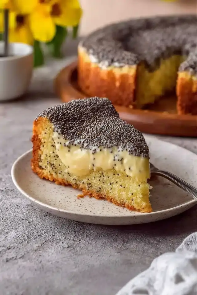 Mohnkuchen mit Pudding