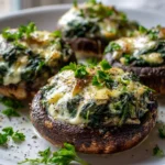 Mozzarella Spinat gefyllte Portobello Pilze