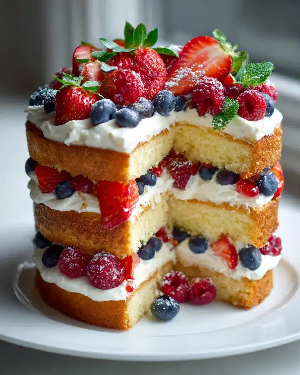 Naked Cake Torte frische Beeren Sahnefüllung