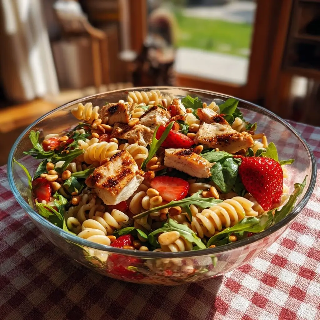 Nudelsalat mit Hähnchen Erdbeeren