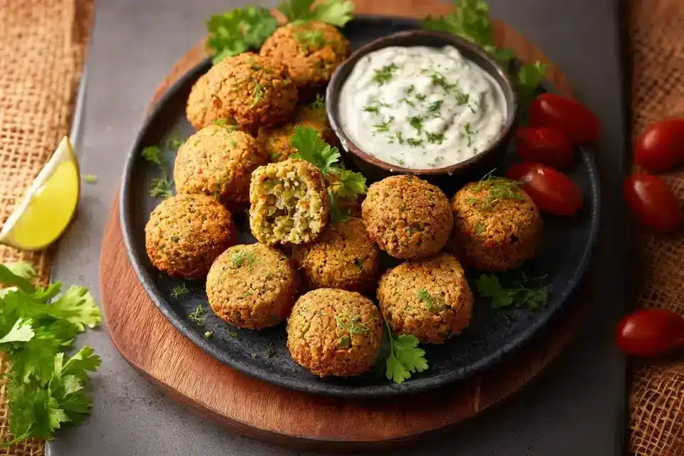 Ofen Falafel mit Kräutertopfen