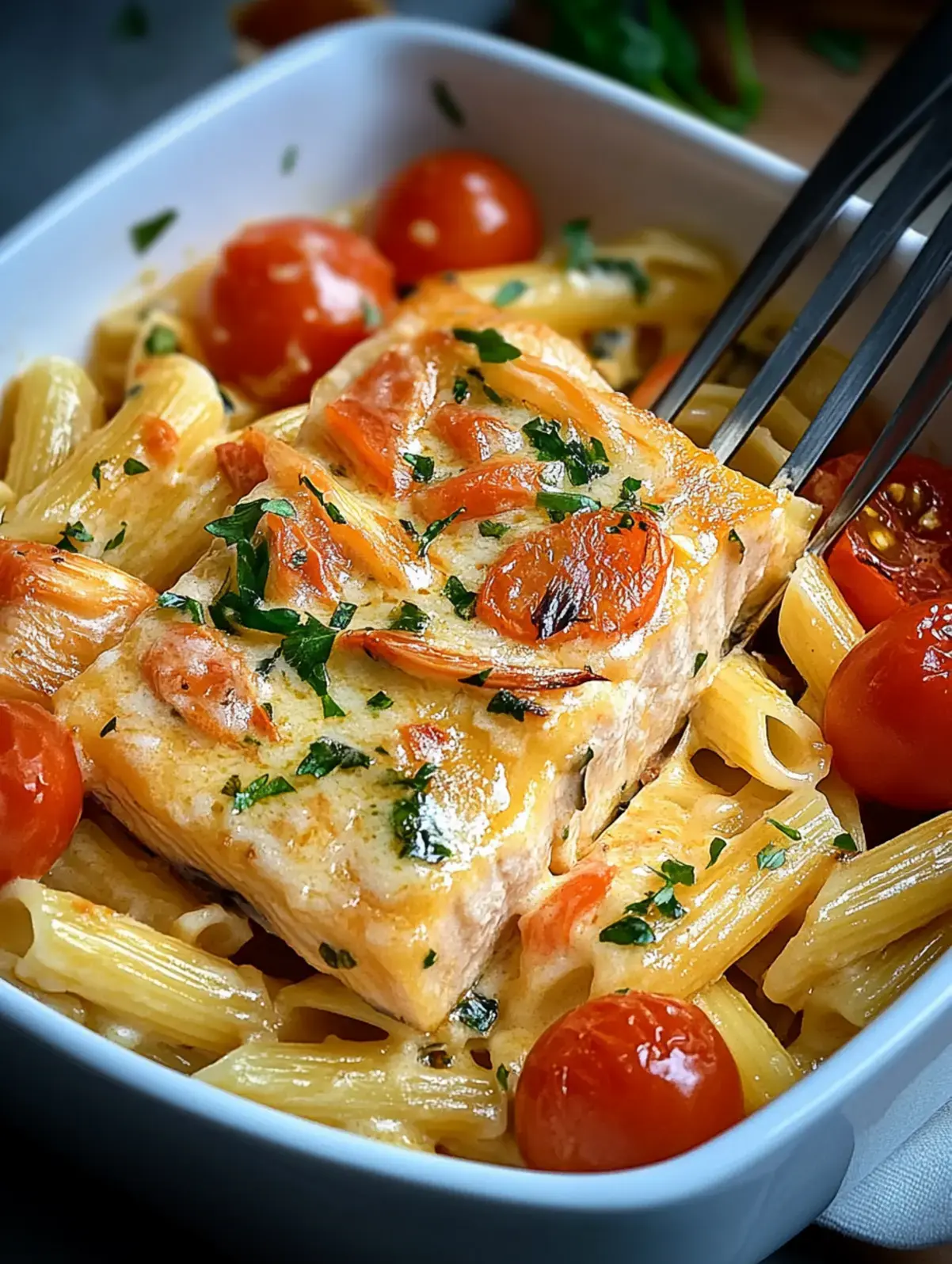 Ofen Lachs Pasta Tomaten Sahne