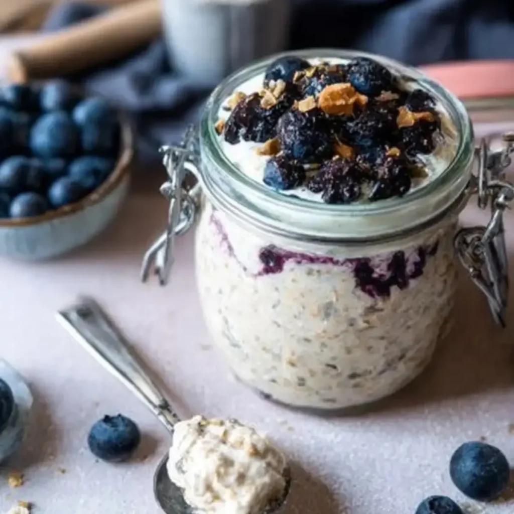 Overnight Oats mit Quark und Heidelbeeren
