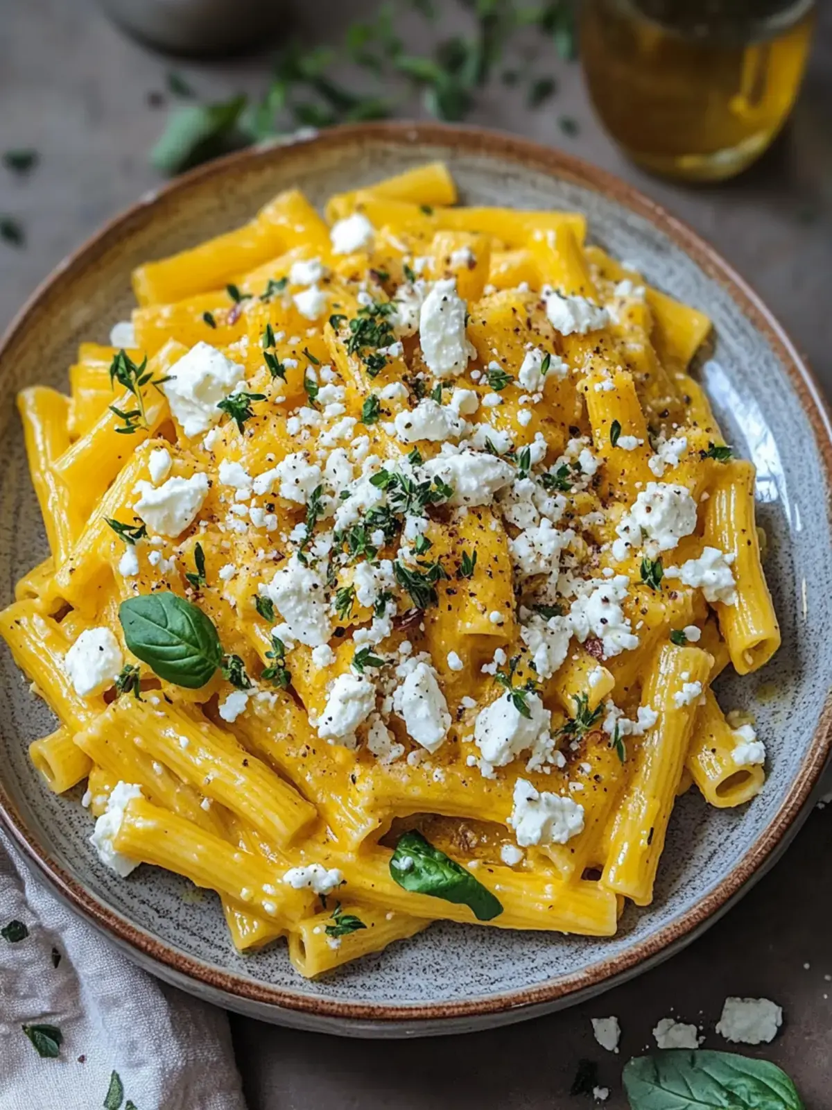 Pasta mit Kürbissauce und Feta