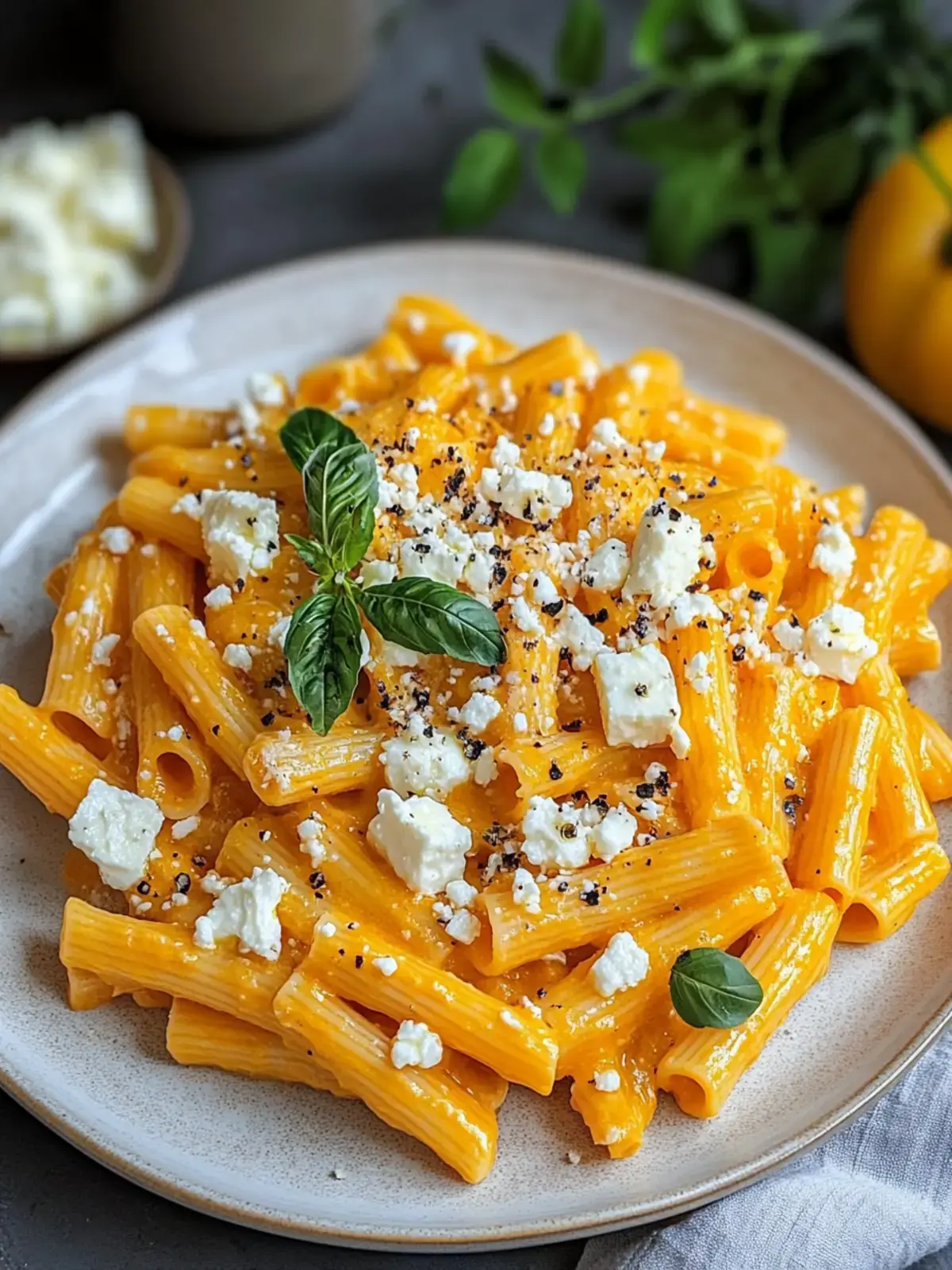 Pasta mit Kürbissauce und Feta