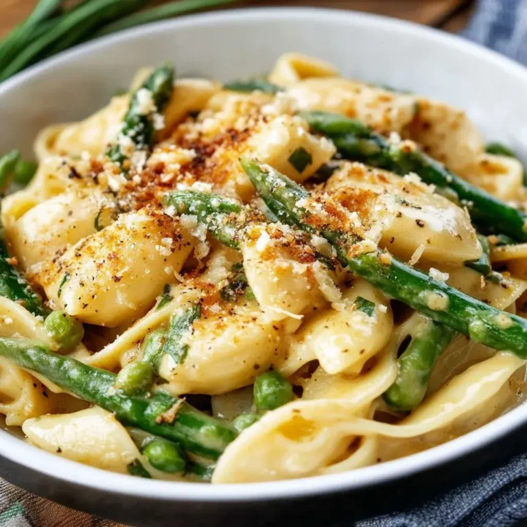 Pasta mit grünem Spargel und Sesamhühnchen